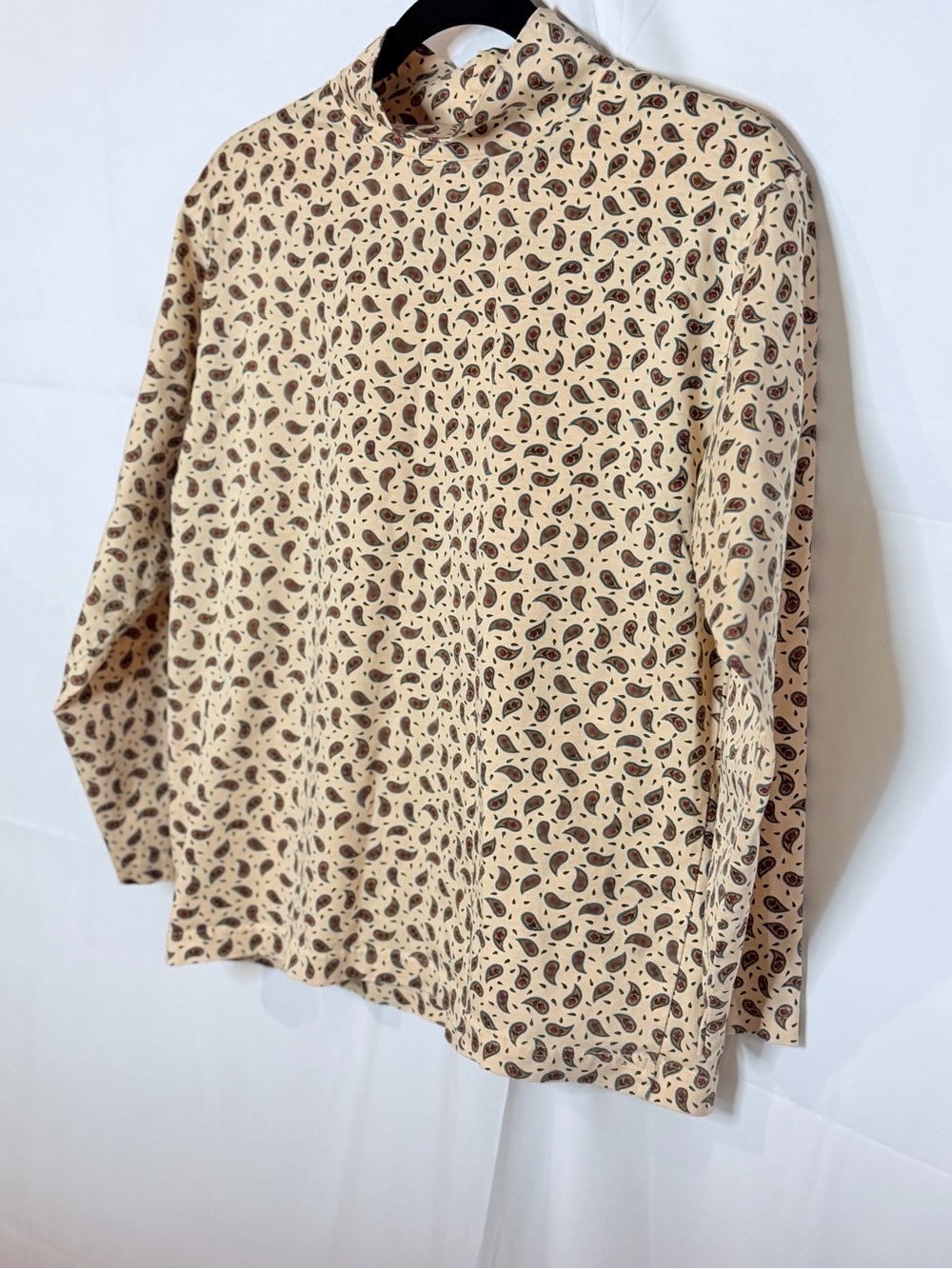 L.L. Bean Cream Long-Sleeve Shirt with Dark and Teal Paisley Print